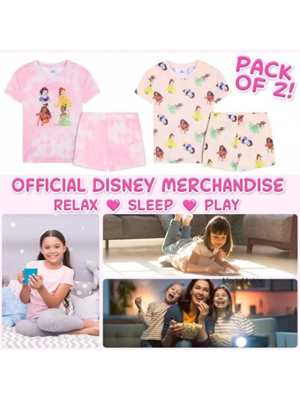 2-Pack Girls Pajama Set Short Sleeve Shorts Sleepwear